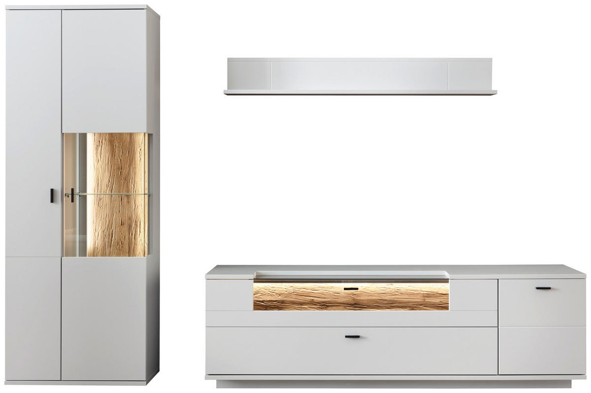 WOHNWAND  in Weiß, Eichefarben  280/199/50 cm  - Eichefarben/Anthrazit, Design, Glas/Holzwerkstoff (280/199/50cm) - Stylife