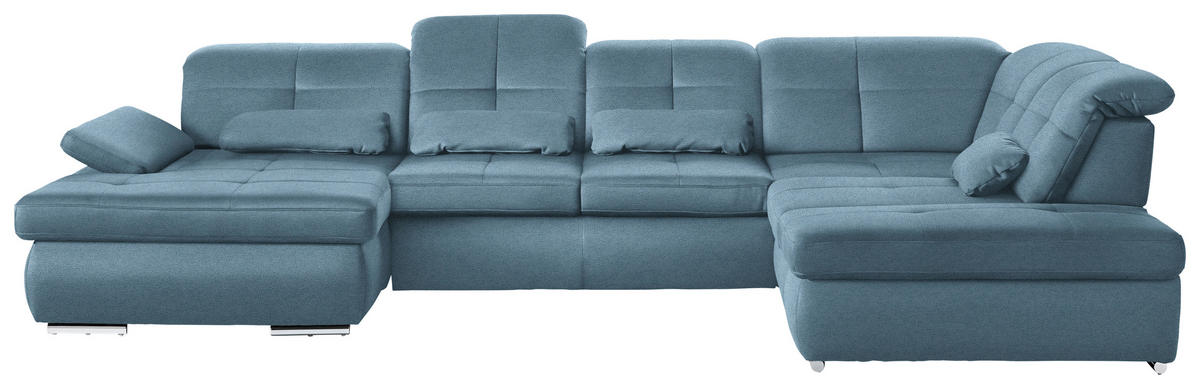 WOHNLANDSCHAFT Mikrofaser Hellblau  - Chromfarben/Hellblau, Design, Textil (195/371/260cm) - Beldomo Style