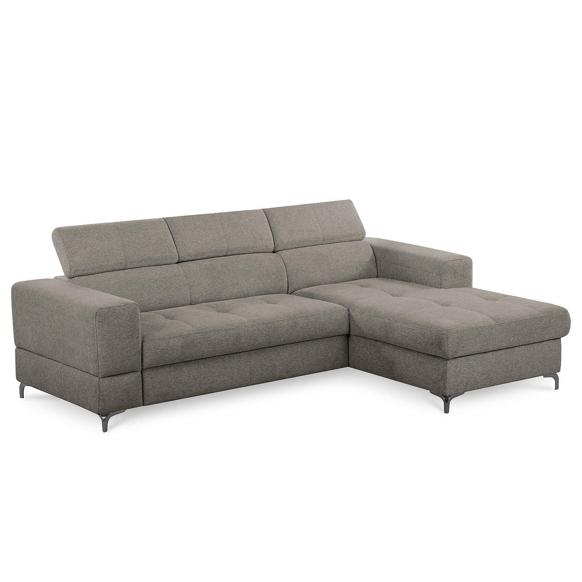ECKSOFA TORINO Graphitfarben Chenille Bettkasten, Kopfteilverstellung  - Schwarzchrom/Graphitfarben, Design, Textil/Metall (247/173cm) - Livetastic