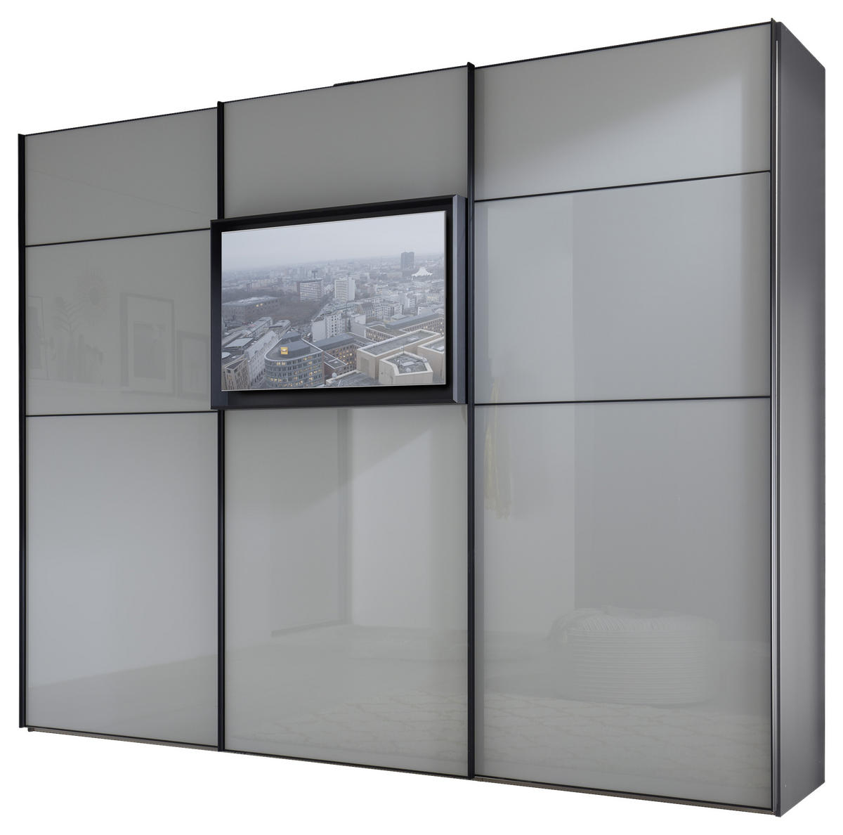 SCHWEBETÜRENSCHRANK in Grau  - Schwarz/Grau, Design, Glas/Holzwerkstoff (298/240/68cm) - Moderano