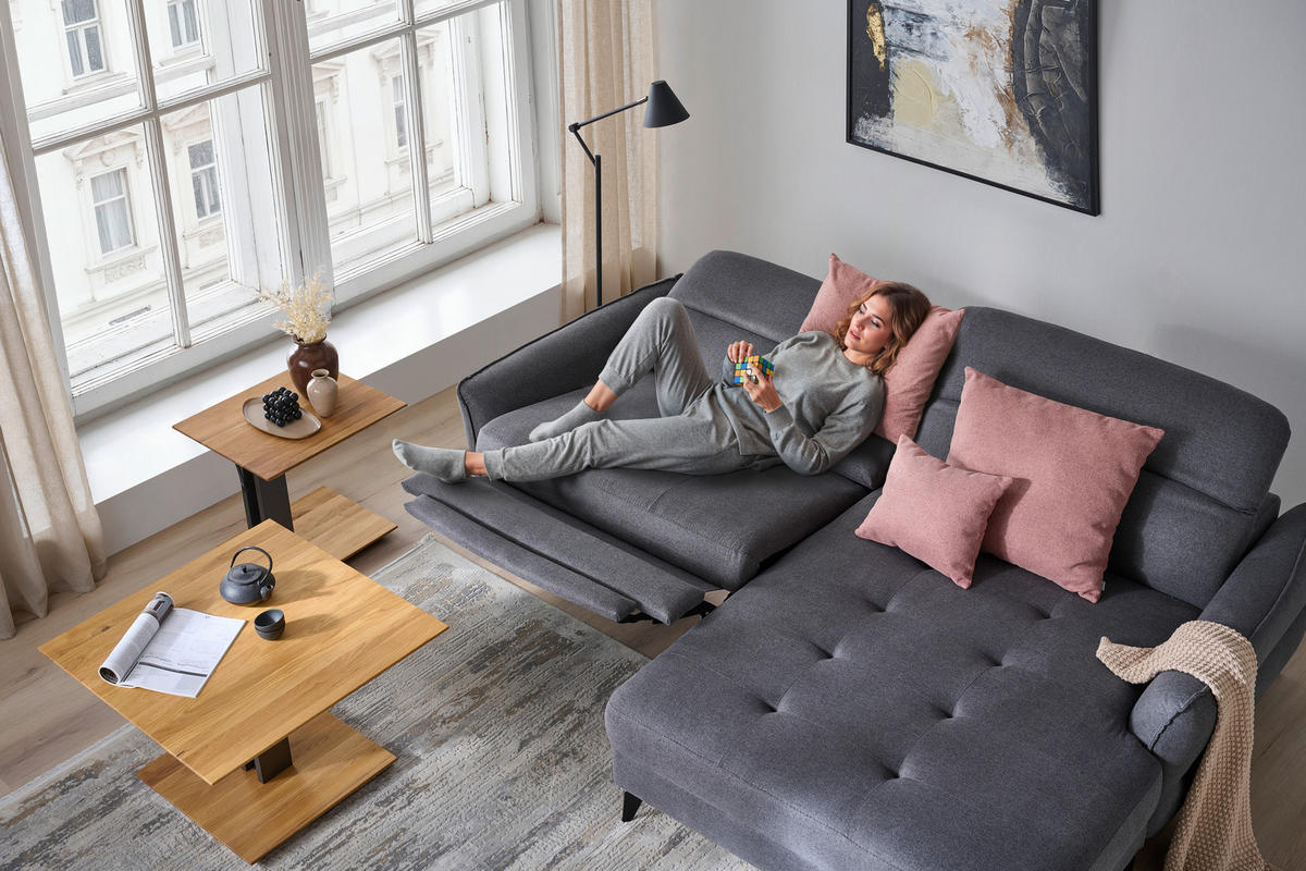 ECKSOFA Flachgewebe Anthrazit  - Anthrazit/Schwarz, Design, Textil/Metall (246/175cm) - Celina