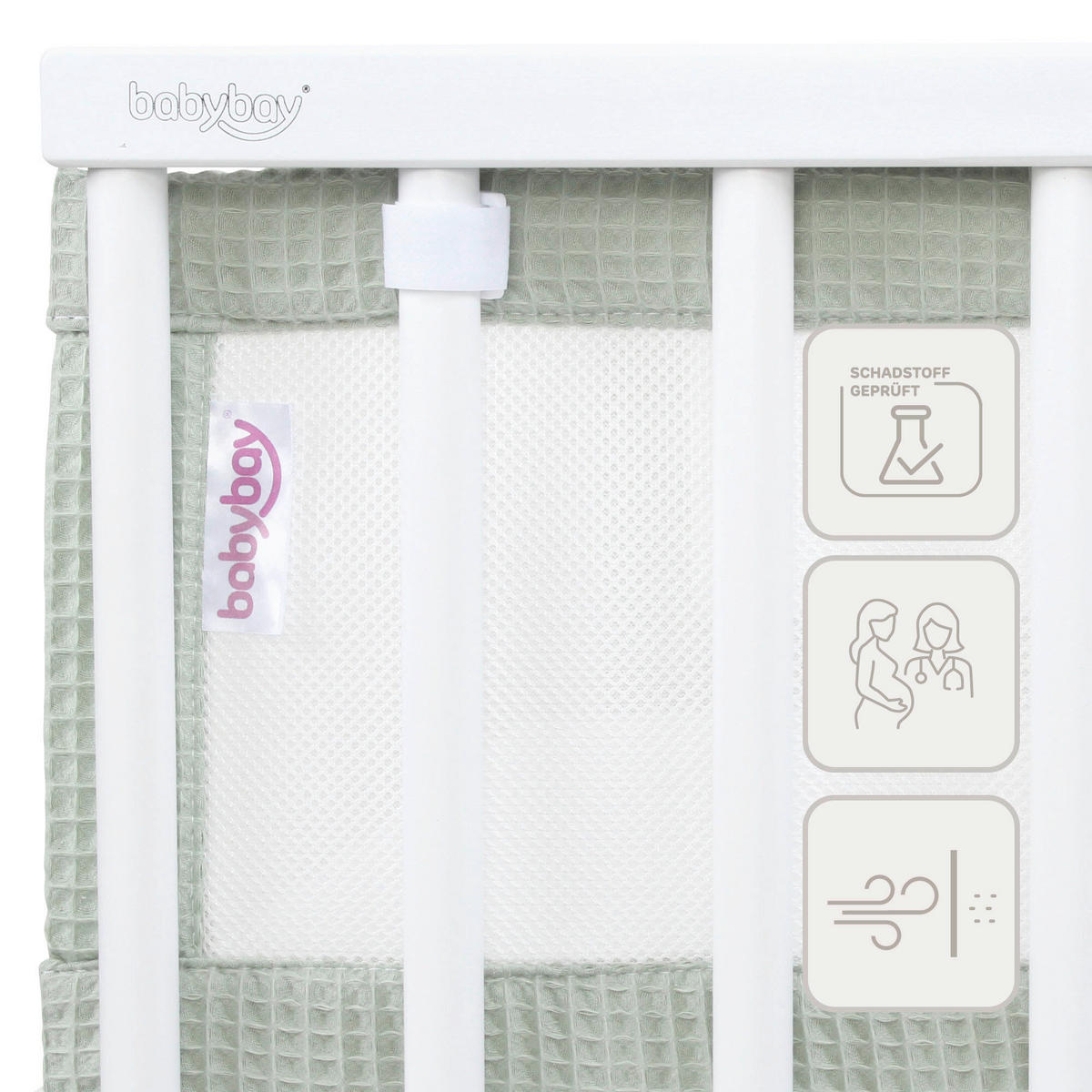 NESTCHEN babybay Nestchen 3D Mesh  - Jadegrün, Basics, Naturmaterialien (200/24/2cm) - Tobi