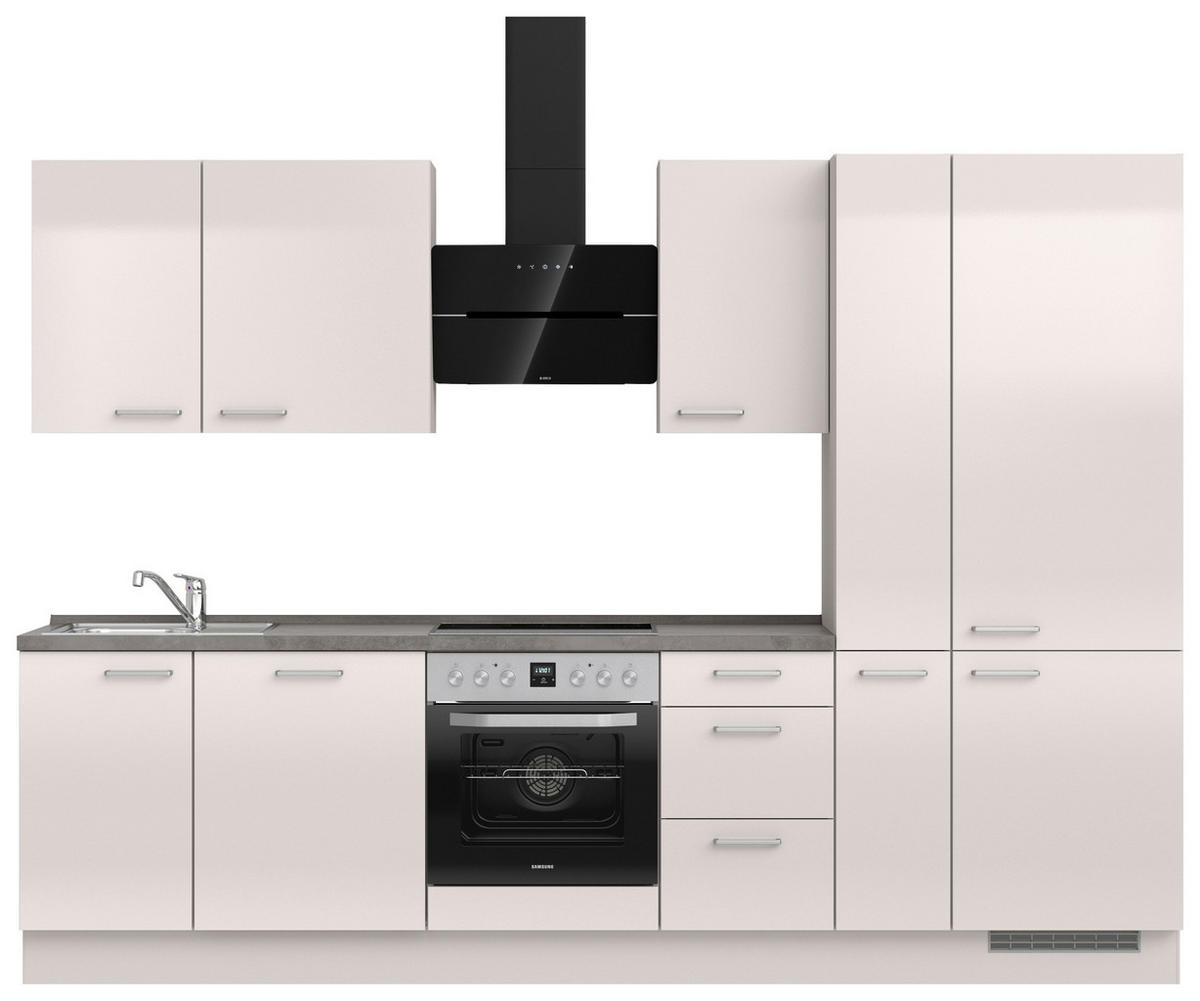 KÜCHENBLOCK 300 cm   in Schieferfarben, Hellgrau  - Schieferfarben/Edelstahlfarben, MODERN, Holzwerkstoff/Metall (300cm) - Nobilia