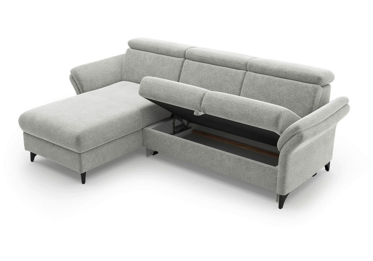 ECKSOFA Flachgewebe Hellgrau  - Hellgrau/Schwarz, Konventionell, Textil/Metall (166/253cm) - Sit & More