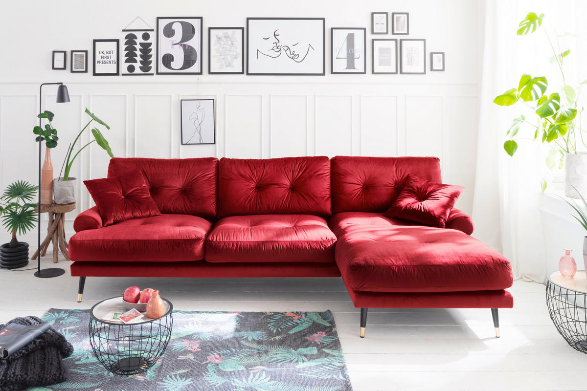 ECKSOFA Eckteil  TOKIO-2S.REC Dunkelrot Samt  - Dunkelrot, MODERN, Holz/Textil (275/157cm) - MID.YOU