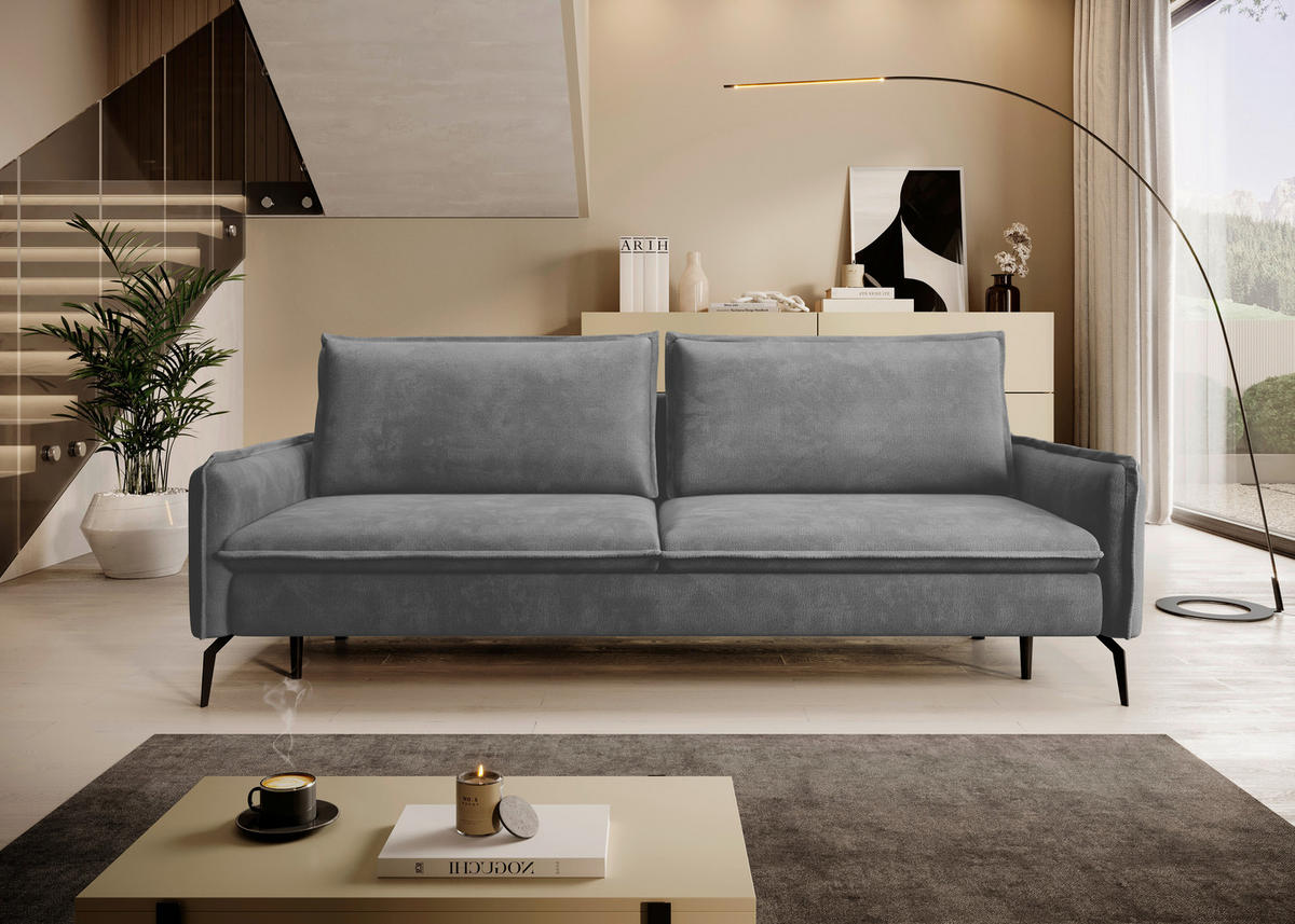 SCHLAFSOFA Chenille Grau, Hellgrau  - Hellgrau/Schwarz, KONVENTIONELL, Textil/Metall (223/89/107cm) - Carryhome