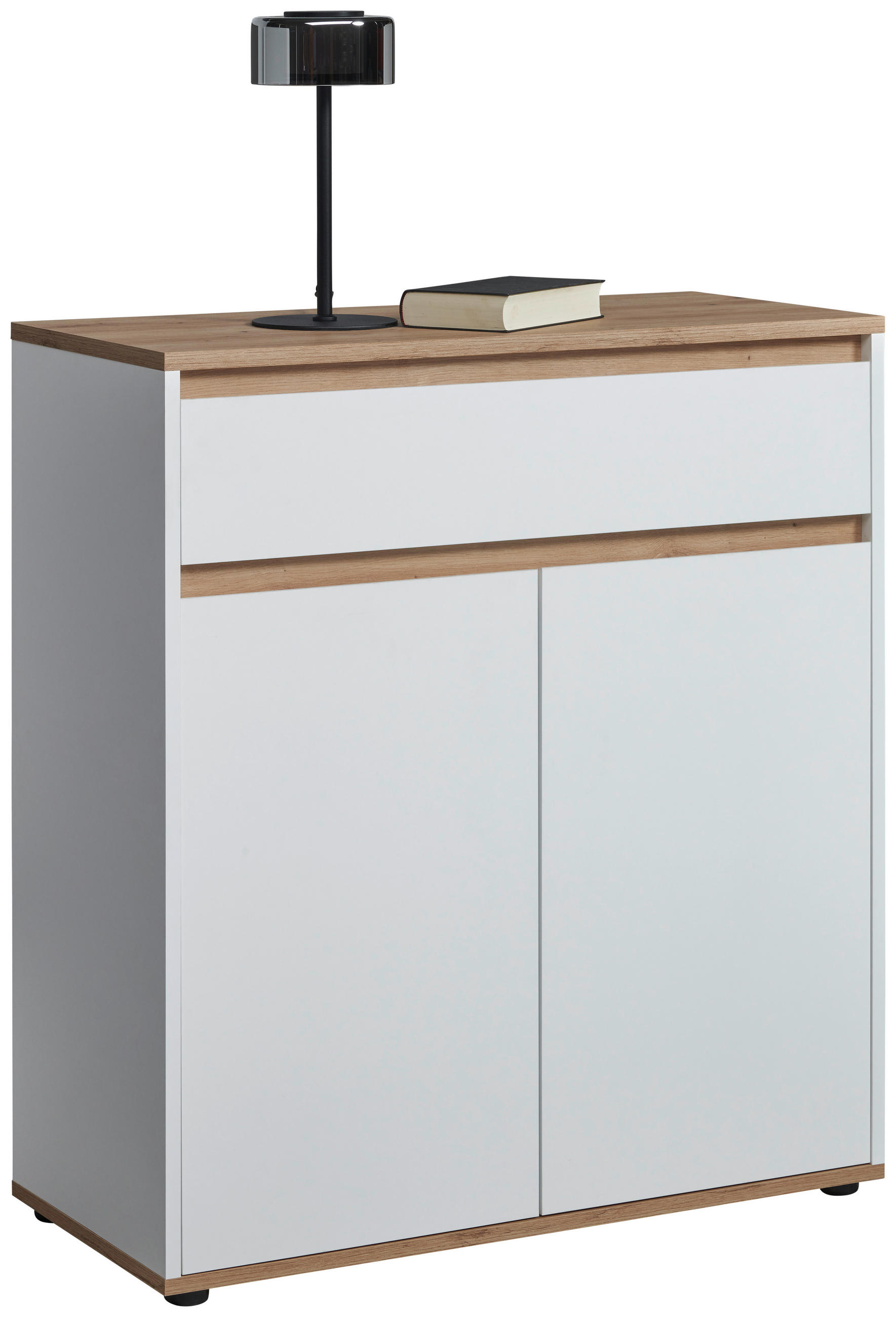 KOMODA, bela, hrast artisan  - bela/hrast artisan, Moderno, leseni material (80/93/38cm) - Carryhome