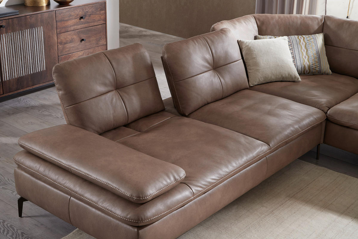 ECKSOFA Sandfarben Echtleder  - Sandfarben/Bronzefarben, Design, Leder/Metall (298/298cm) - Chilliano