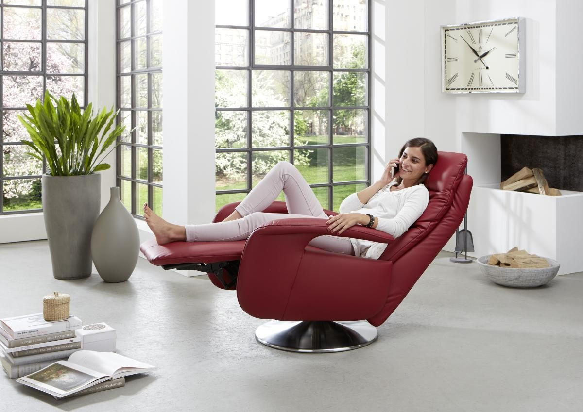 RELAXSESSEL in Leder Rot  - Edelstahlfarben/Rot, Design, Leder/Metall (84/88/110cm) - Beldomo Premium