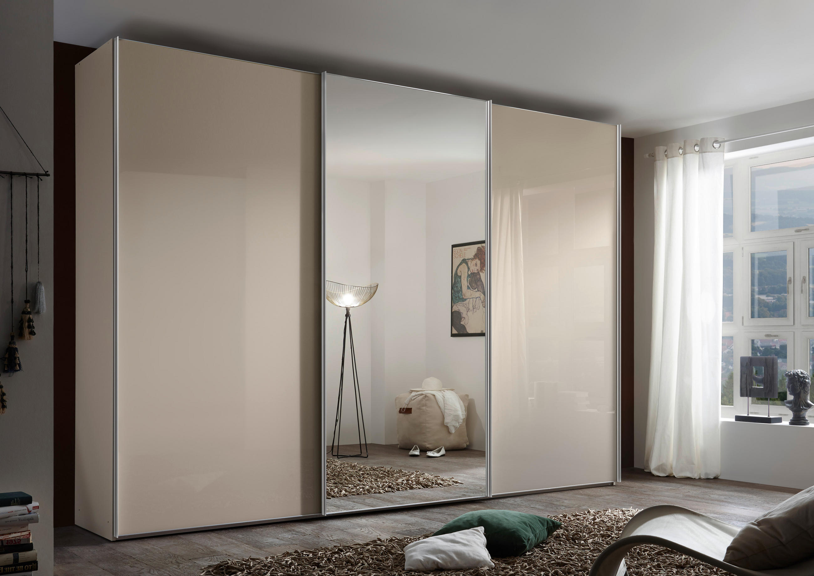 SCHWEBETÜRENSCHRANK in Grau  - Chromfarben/Grau, Basics, Glas/Holzwerkstoff (280/222/68cm) - Moderano