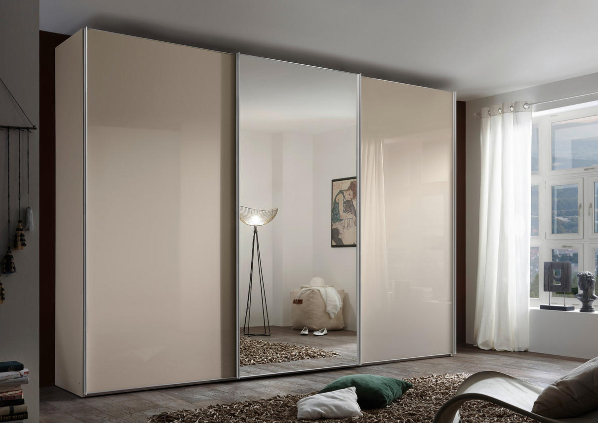 SCHWEBETÜRENSCHRANK in Grau  - Chromfarben/Grau, Basics, Glas/Holzwerkstoff (280/222/68cm) - Moderano
