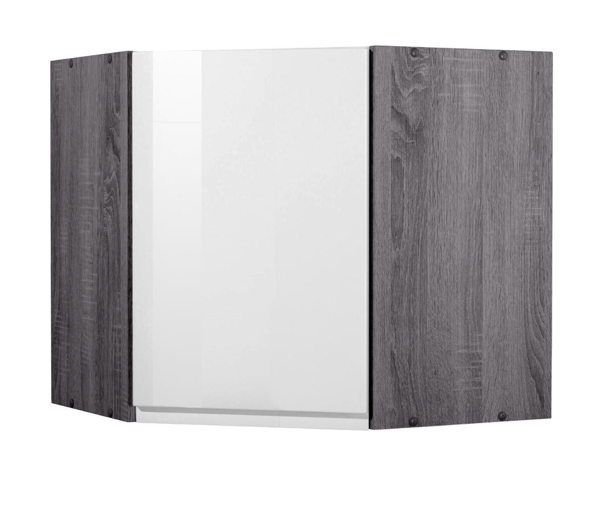 ECKOBERSCHRANK 60/57/60 cm  in Grau, Weiß Hochglanz  - Weiß Hochglanz/Grau, Basics, Holzwerkstoff (60/57/60cm) - Held