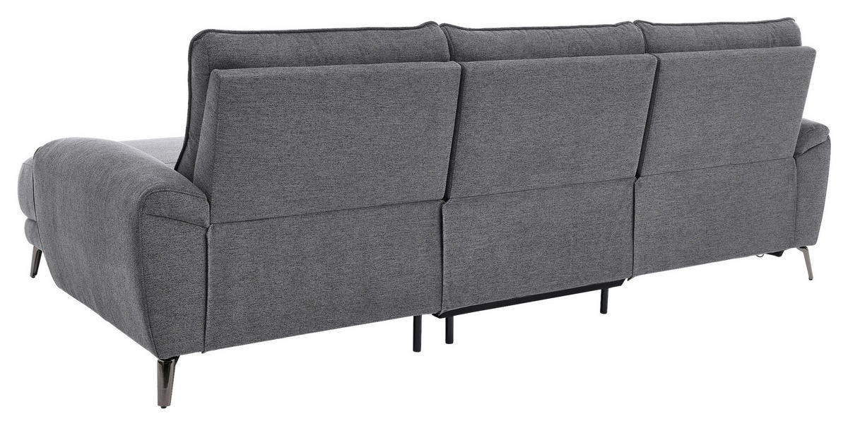 ECKSOFA Dunkelgrau Webstoff Rücken echt, Relaxfunktion  - Chromfarben/Dunkelgrau, Design, Textil/Metall (272/168cm) - Carryhome