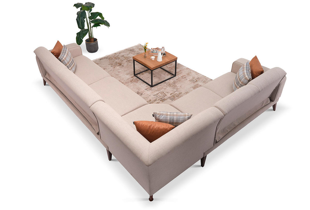 ECKSOFA Greige Leinenoptik  - Sandfarben/Greige, Design, Kunststoff/Textil (255/314cm) - Livetastic