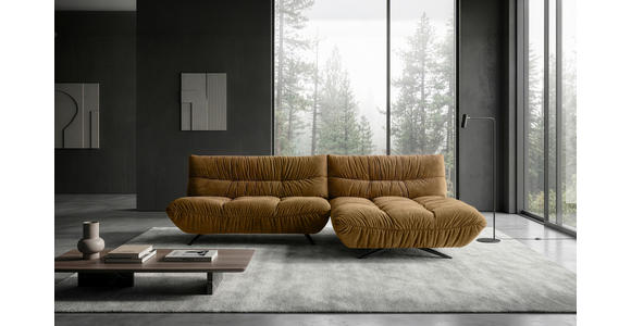 ECKSOFA Beigebraun Chenille Rücken echt, Sitztiefenverstellung  - Beigebraun/Schwarz, Design, Textil/Metall (295/178cm) - Belluti