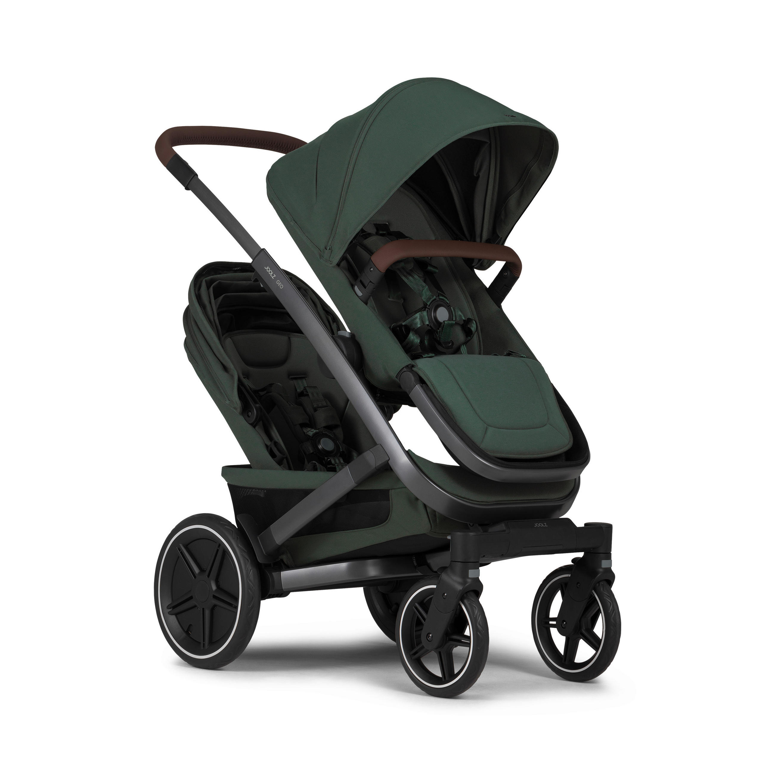 KINDERWAGENSET  Geo3 Twin  Forest Green  - Dunkelgrün/Grau, Basics, Textil/Metall (60/92-113/77-105cm) - Joolz