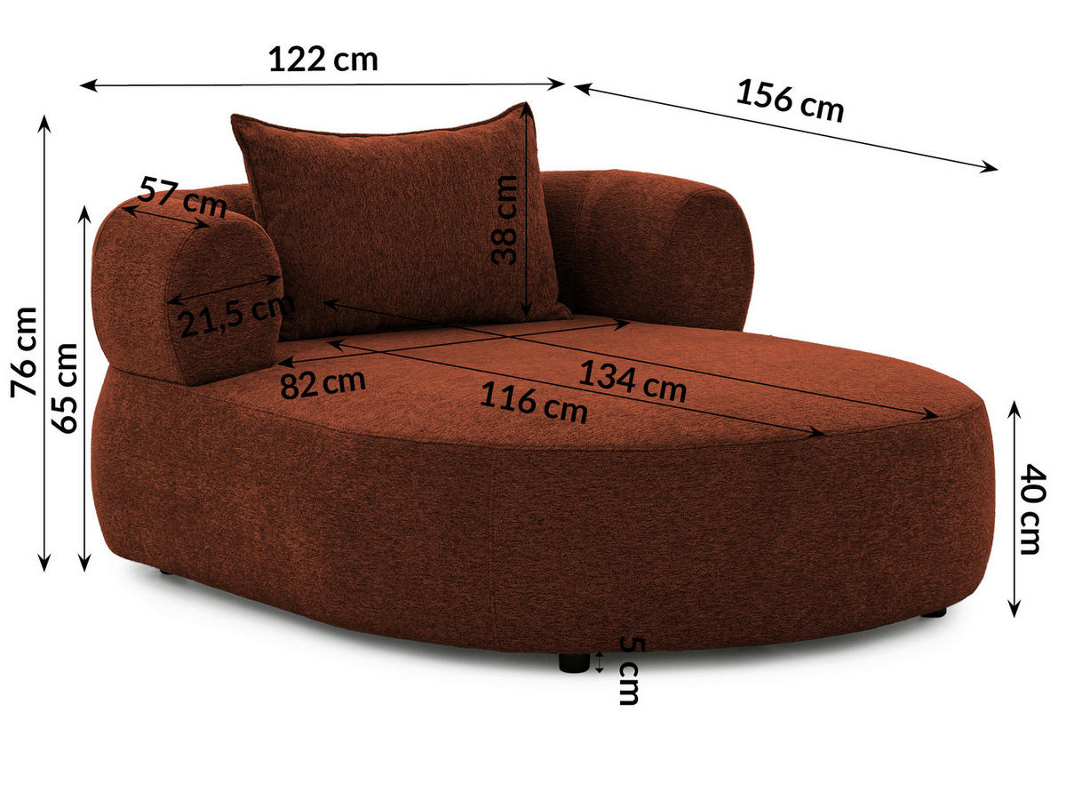 XXL-SESSEL Chenille Rostfarben    - Rostfarben/Schwarz, Design, Kunststoff/Textil (122/76/156cm) - Livetastic