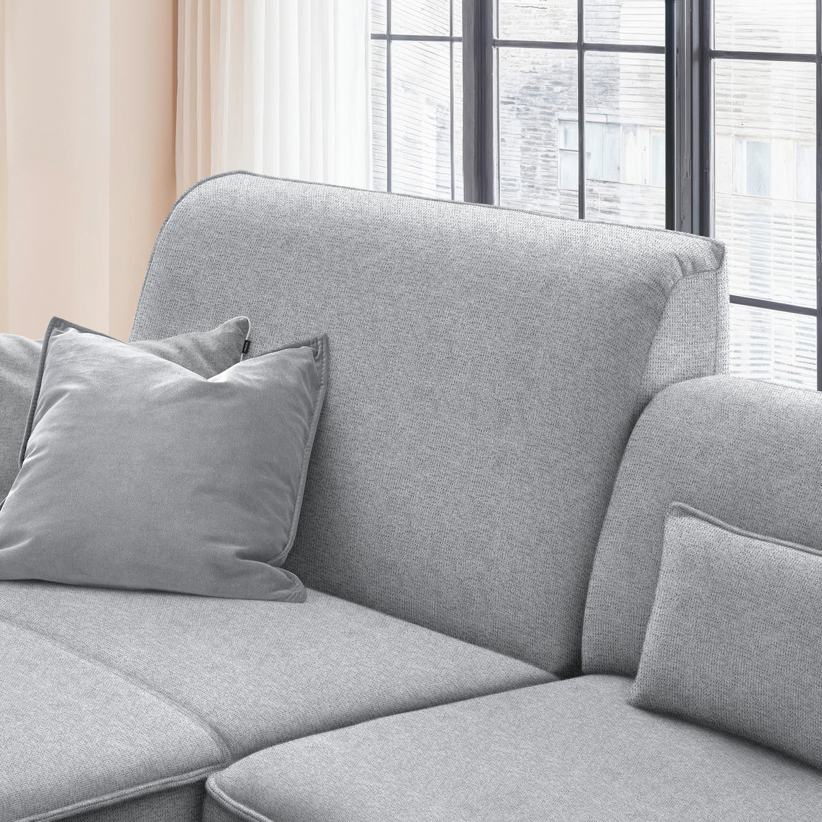 ECKSOFA in Flachgewebe Grau  - Schwarz/Grau, Design, Textil/Metall (190/285cm) - Johann Jakob
