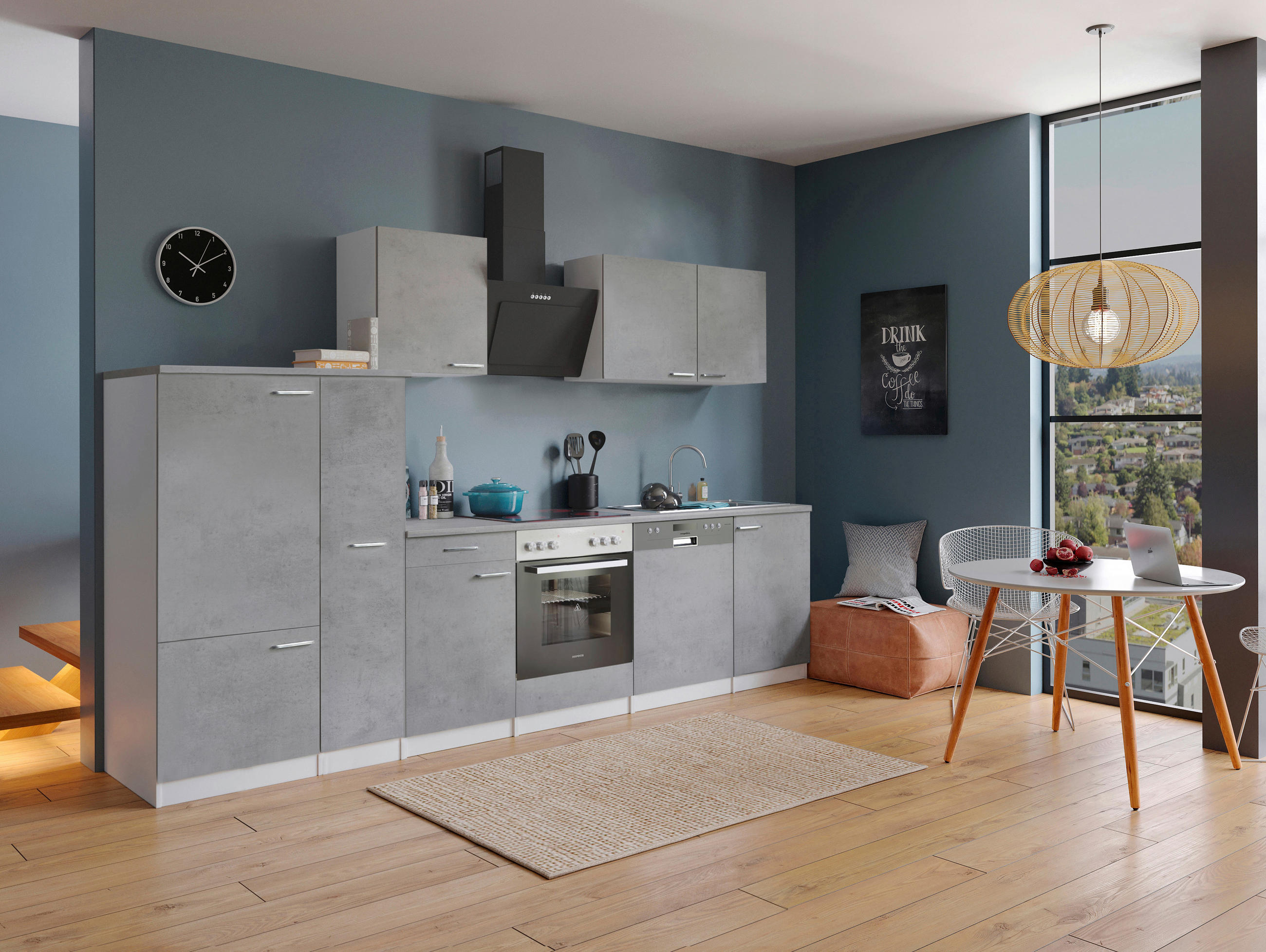 Thumbnail - Respekta Küchenblock Malia, Grau, Weiß, Metall, Betonoptik, 1 Schublade(n),1 Schublade(n) Schubladen, seitenverkehrt mon...