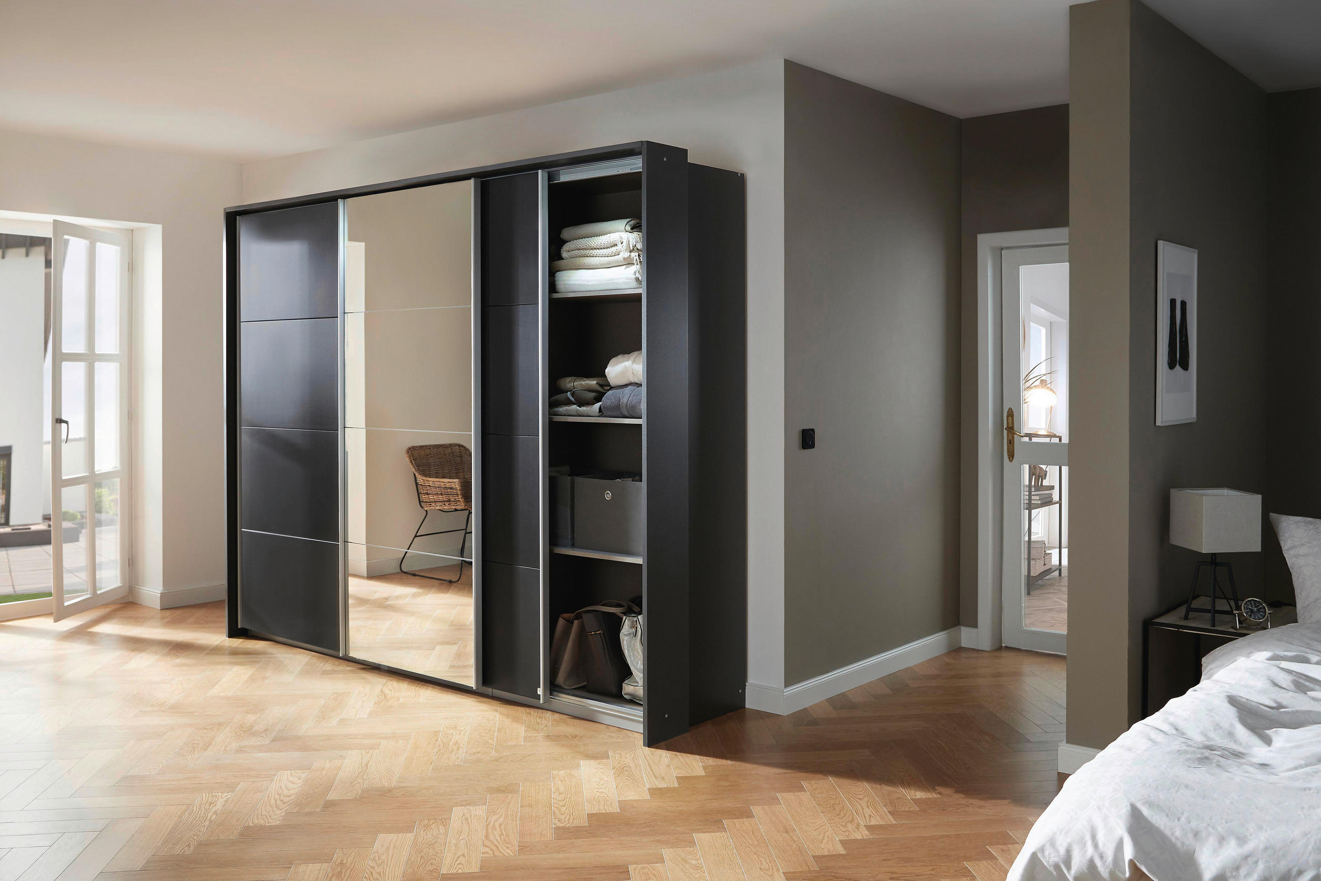 SCHWEBETÜRENSCHRANK 203/210/62 cm 3-türig  - Alufarben/Grau, MODERN, Holzwerkstoff/Metall (203/210/62cm) - Luca Bessoni