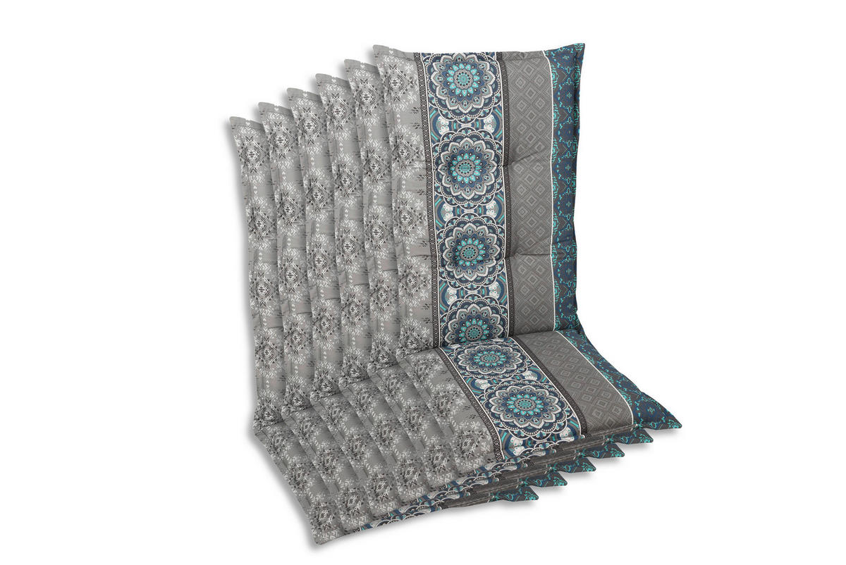 SESSELAUFLAGENSET Ornament  - Blau/Hellgrau, Basics, Textil (50/7/110cm)