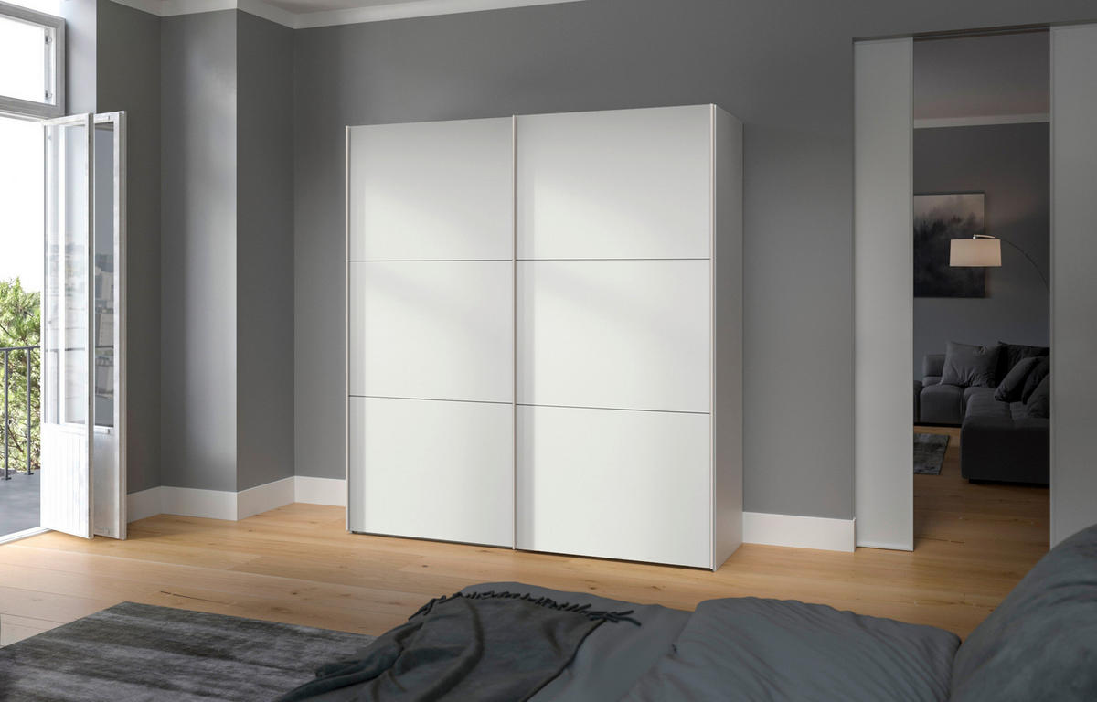SCHWEBETÜRENSCHRANK  in Weiß  - Edelstahlfarben/Weiß, Design, Holzwerkstoff (203/195/65cm) - Boxxx