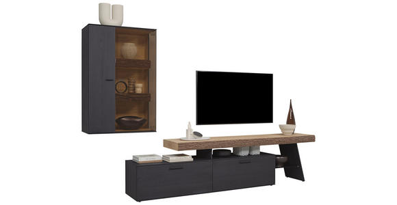 WOHNWAND  in Anthrazit, Eichefarben  311/196/44 cm  - Eichefarben/Anthrazit, Design, Glas/Holz (311/196/44cm) - Valnatura