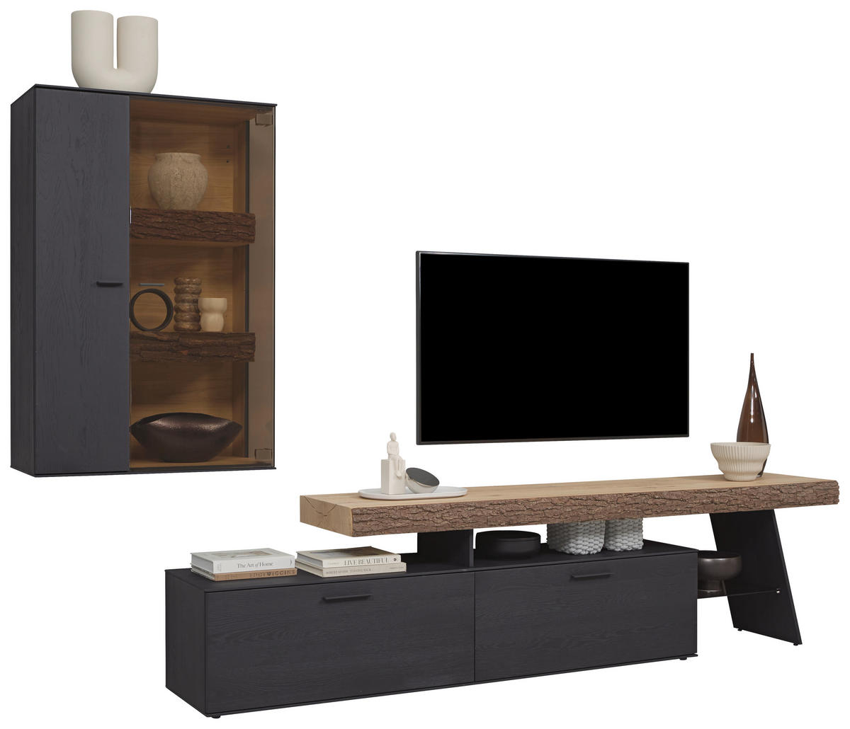 WOHNWAND  Anthrazit, Eichefarben 311/196/44 cm  - Eichefarben/Anthrazit, Design, Glas/Holz (311/196/44cm) - Valnatura