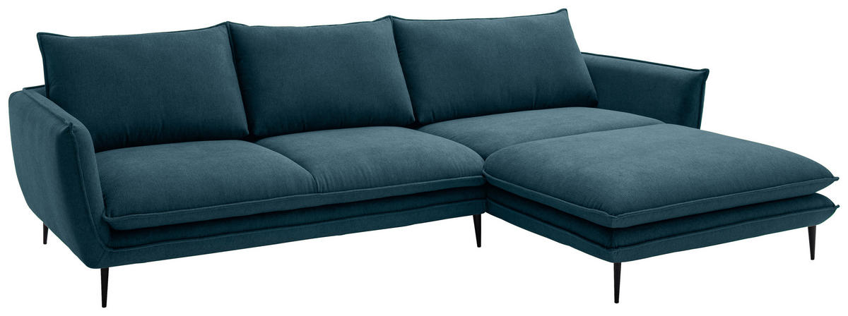 ECKSOFA Petrol Webstoff  - Petrol/Schwarz, KONVENTIONELL, Textil/Metall (304/196cm) - Hom`in