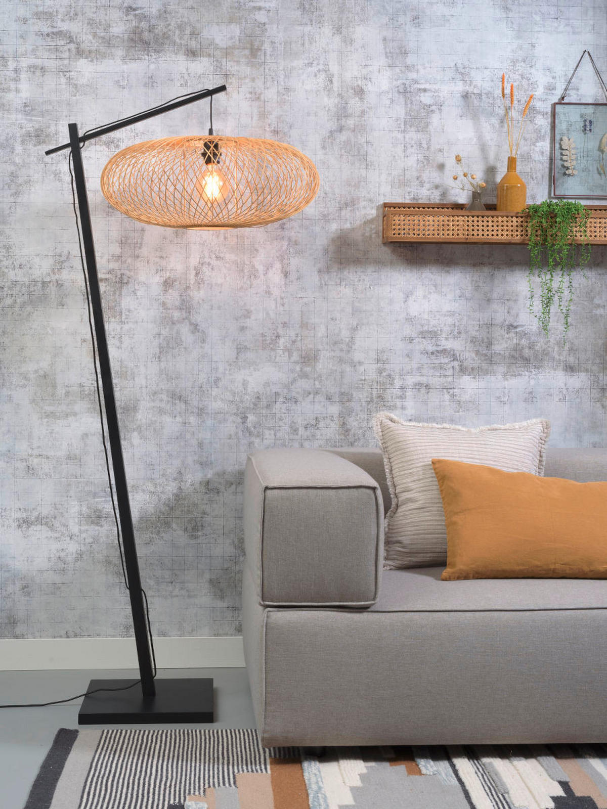 STOJACÍ LAMPA, 176/60/80 cm - černá/přírodní barvy, Trend (176/60/80cm) - Good & Mojo