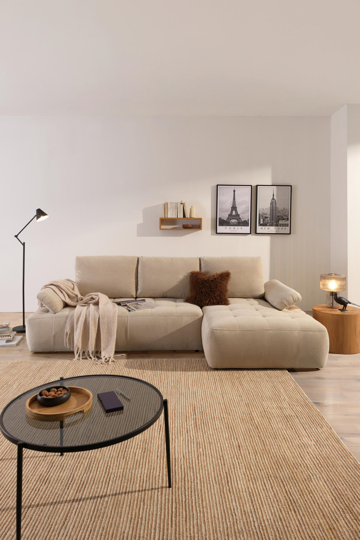 ECKSOFA Naturfarben Webstoff  - Schwarz/Naturfarben, KONVENTIONELL, Kunststoff/Textil (282/162cm) - Carryhome