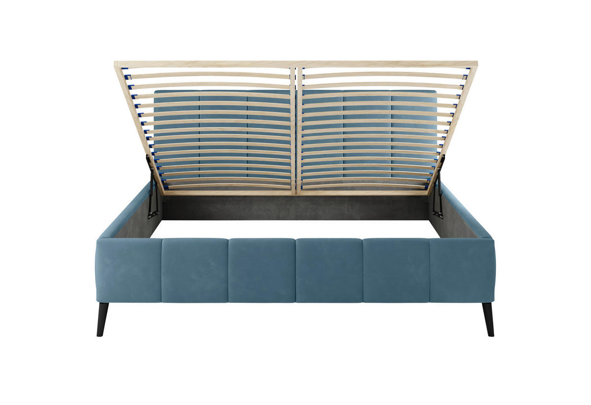 POLSTERBETT gepolstertes Kopfteil, Lattenrost 140/200 cm  in Hellblau  - Schwarz/Naturfarben, Trend, Holz/Textil (140/200cm) - home24