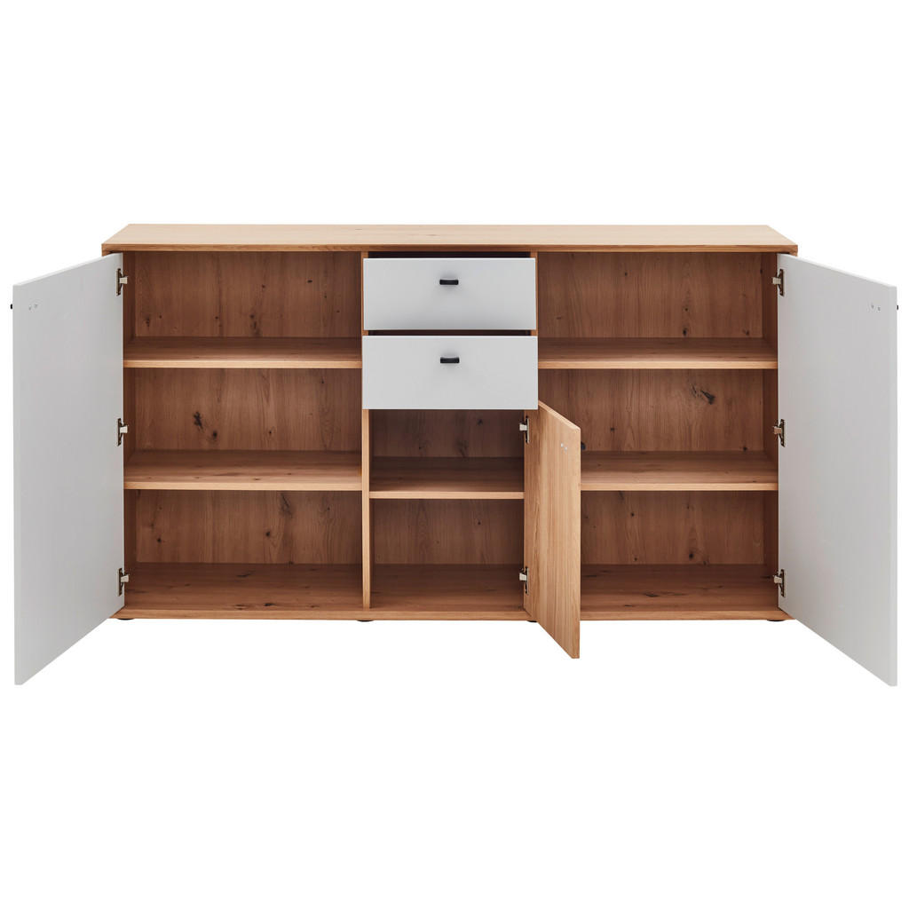 Thumbnail - Novel Sideboard, Weiß, Eiche Bianco, Holzwerkstoff, Eiche, furniert, 5 Fächer, 2 Schubladen, 163.8x89.3x45 cm, Beimöbel ...