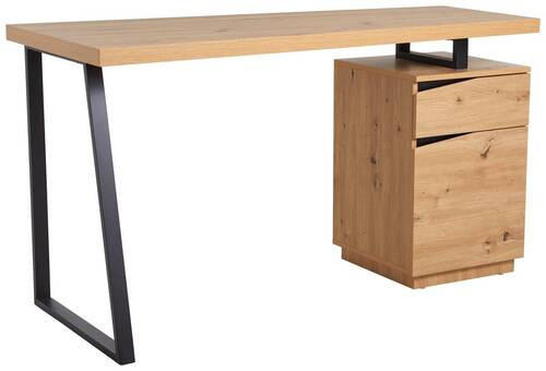 ÍRÓASZTAL  - fekete/tölgyfa, Modern, faalapú anyag/fém (140/60/74cm) - MID.YOU