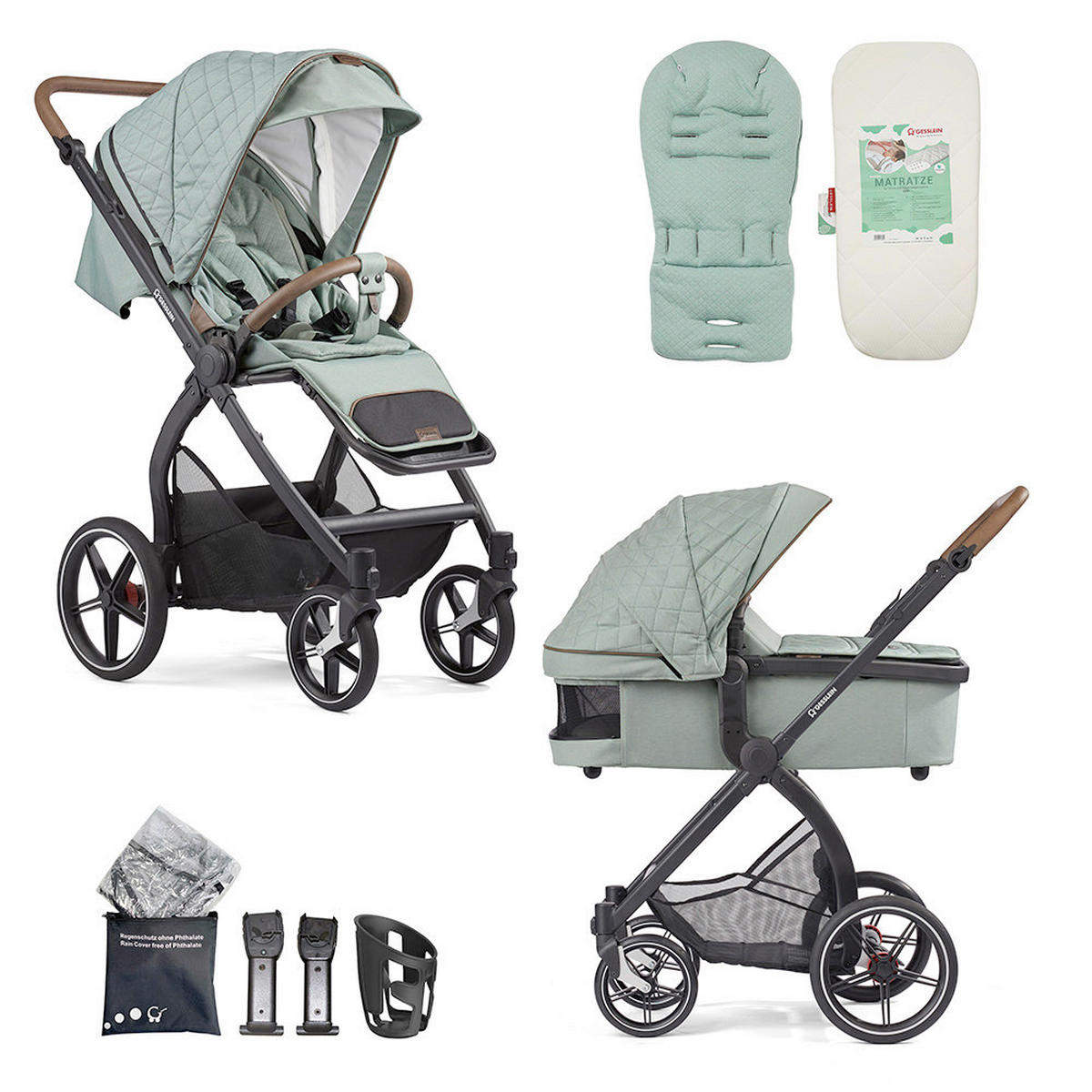 KOMBIKINDERWAGEN  FX4 Swing Set  Mint  - Schwarz/Mintgrün, Basics, Textil (100/55/130cm) - Gesslein