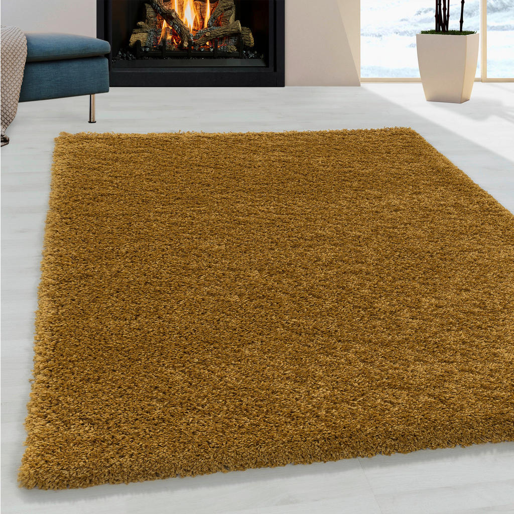 Thumbnail - Xxxl Hochflorteppich Sydney 3000 gold, Gold, Textil, Uni, rechteckig, 80x150 cm, Oeko-Tex® Standard 100, für Fußbodenhei...