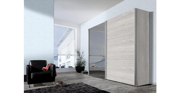 SCHWEBETÜRENSCHRANK 250/216/68 cm 2-türig Eichefarben  - Eichefarben/Alufarben, Design, Glas/Holzwerkstoff (250/216/68cm) - Hom`in
