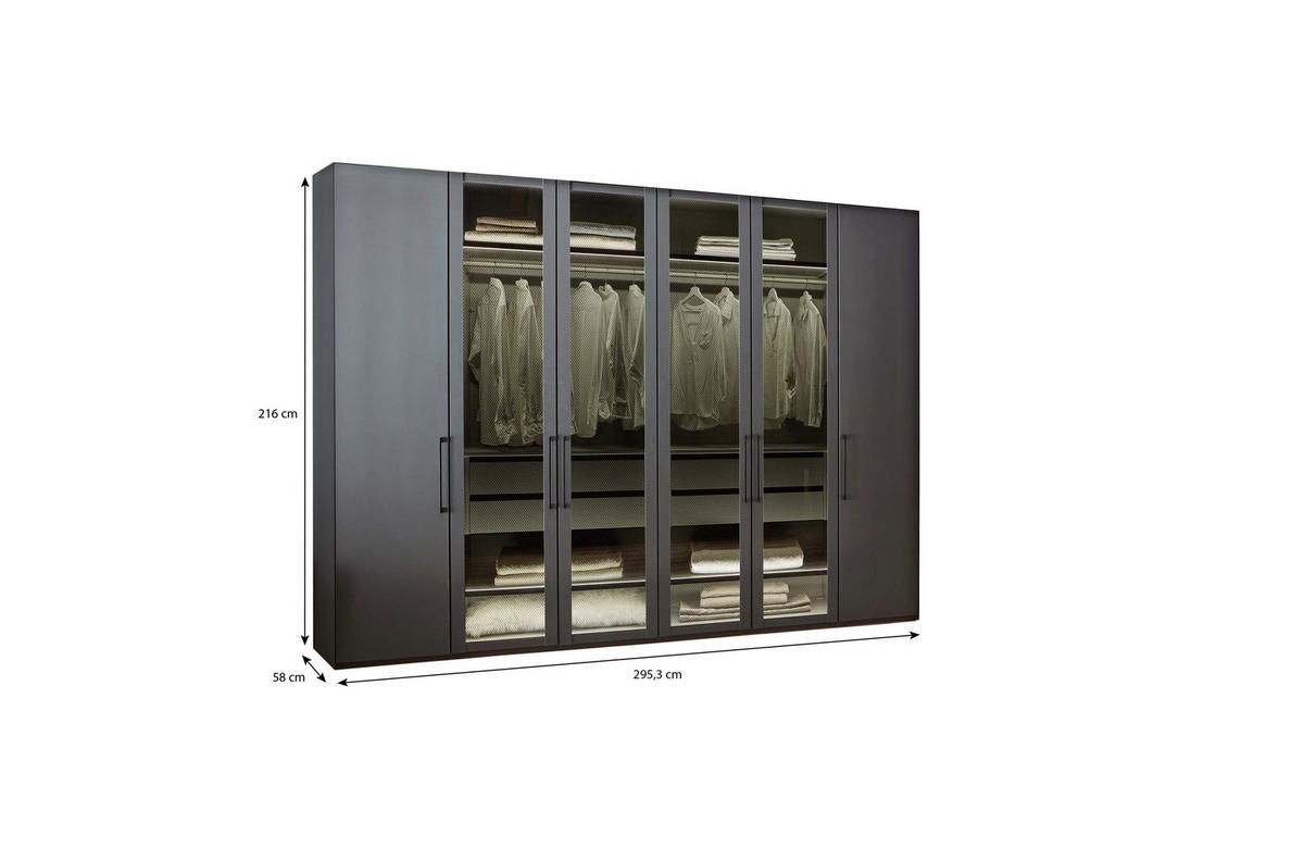 DREHTÜRENSCHRANK in Graphitfarben  - Schwarz/Graphitfarben, Design, Glas/Holzwerkstoff (300/216/58cm) - home24