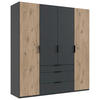 DREHTÜRENSCHRANK in Graphitfarben, Eichefarben  - Eichefarben/Schwarz, Modern, Holzwerkstoff/Metall (200/216/58cm) - Boxxx