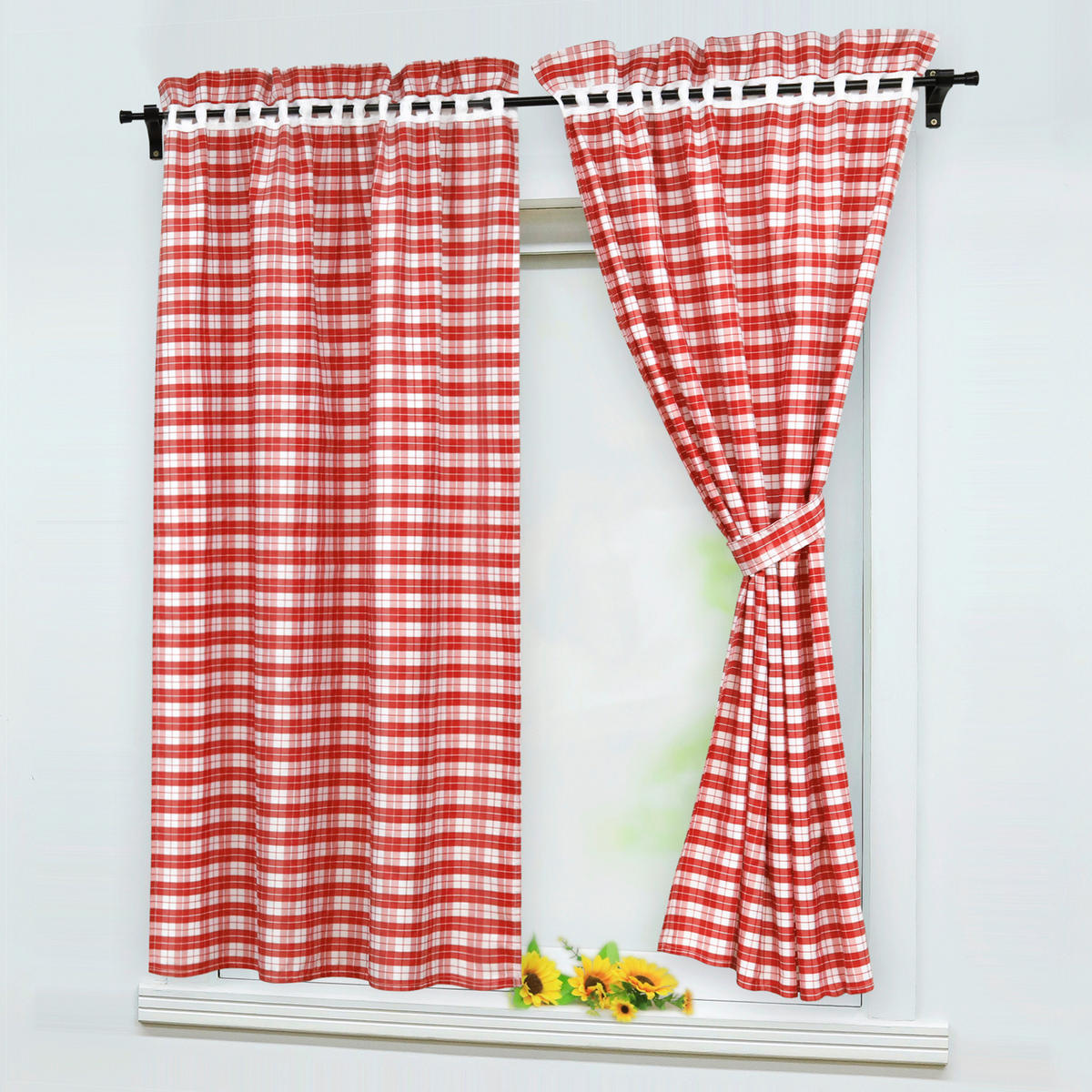 KURZGARDINE   80/145 cm   - Weiß Hochglanz/Rot, Basics, Textil (80/145cm)
