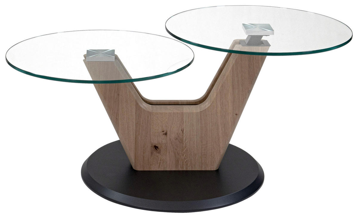 COUCHTISCH Wildeiche massiv ESG, Klarglas 110/60/45-62 cm rund Anthrazit, Wildeiche  - Wildeiche/Anthrazit, Natur, Glas/Holz (110/60/45-62cm) - Venda