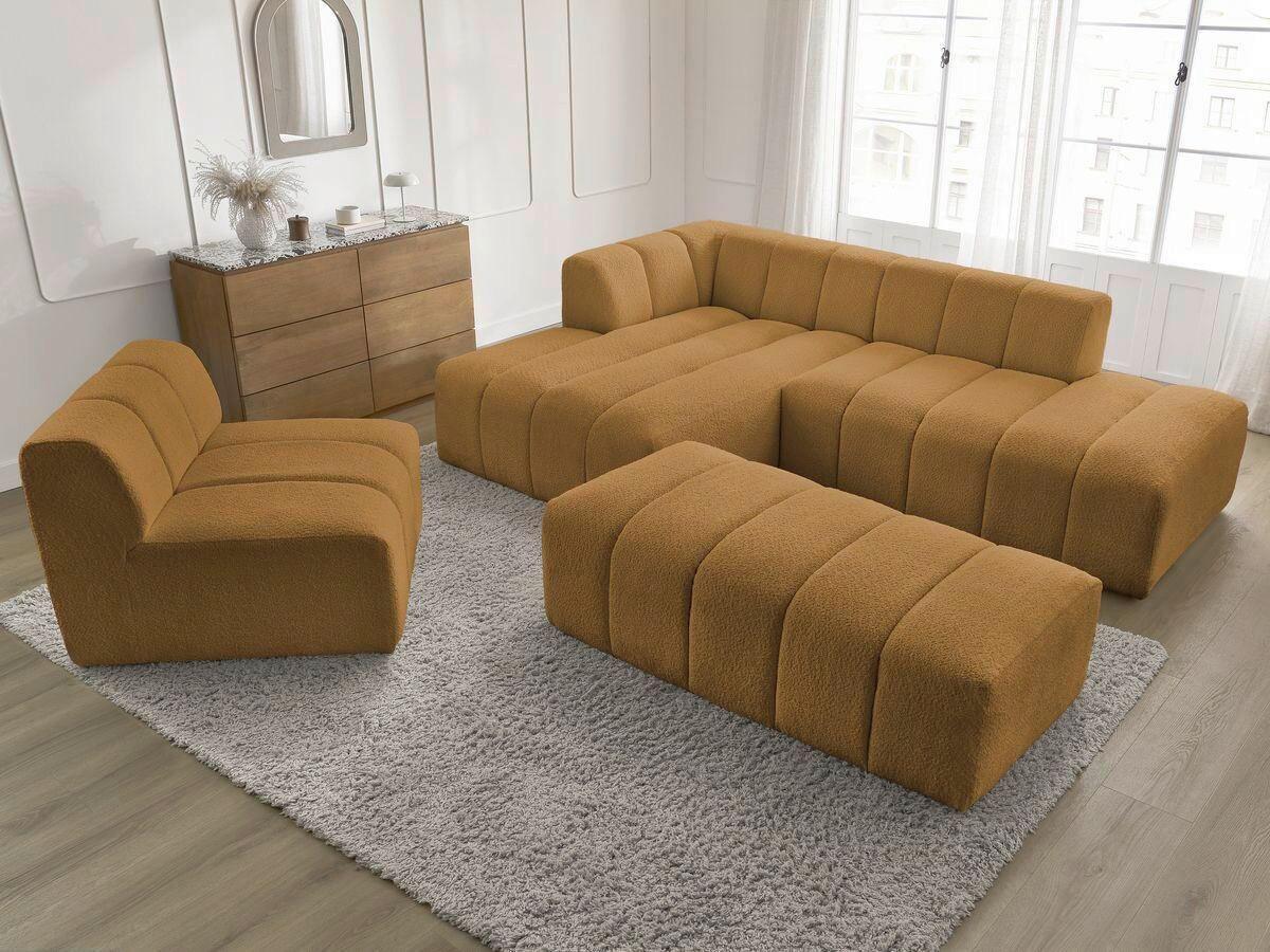 ECKSOFA Ottomane links  ANNECY Gelb Bouclé  - Gelb/Schwarz, MODERN, Kunststoff/Textil (170/262cm)