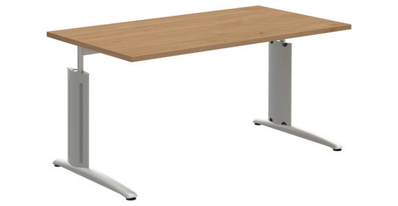 SCHREIBTISCH 140/80/70-82 cm Eichefarben, Alufarben  - Eichefarben/Alufarben, KONVENTIONELL, Holzwerkstoff/Metall (140/80/70-82cm) - Moderano
