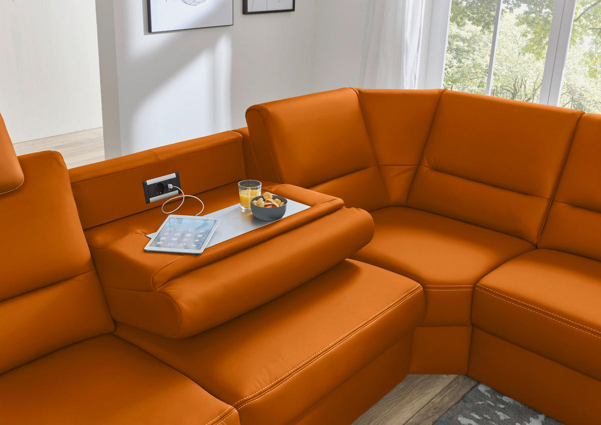ECKSOFA in Echtleder Orange  - Beige/Alufarben, Design, Leder/Metall (288/249cm) - Beldomo Premium