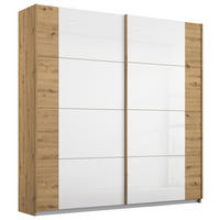 SCHWEBETÜRENSCHRANK in Weiss, Eiche Artisan  - Weiss/Eiche Artisan, Modern, Glas/Holzwerkstoff (181/210/62cm) - Rauch Möbel