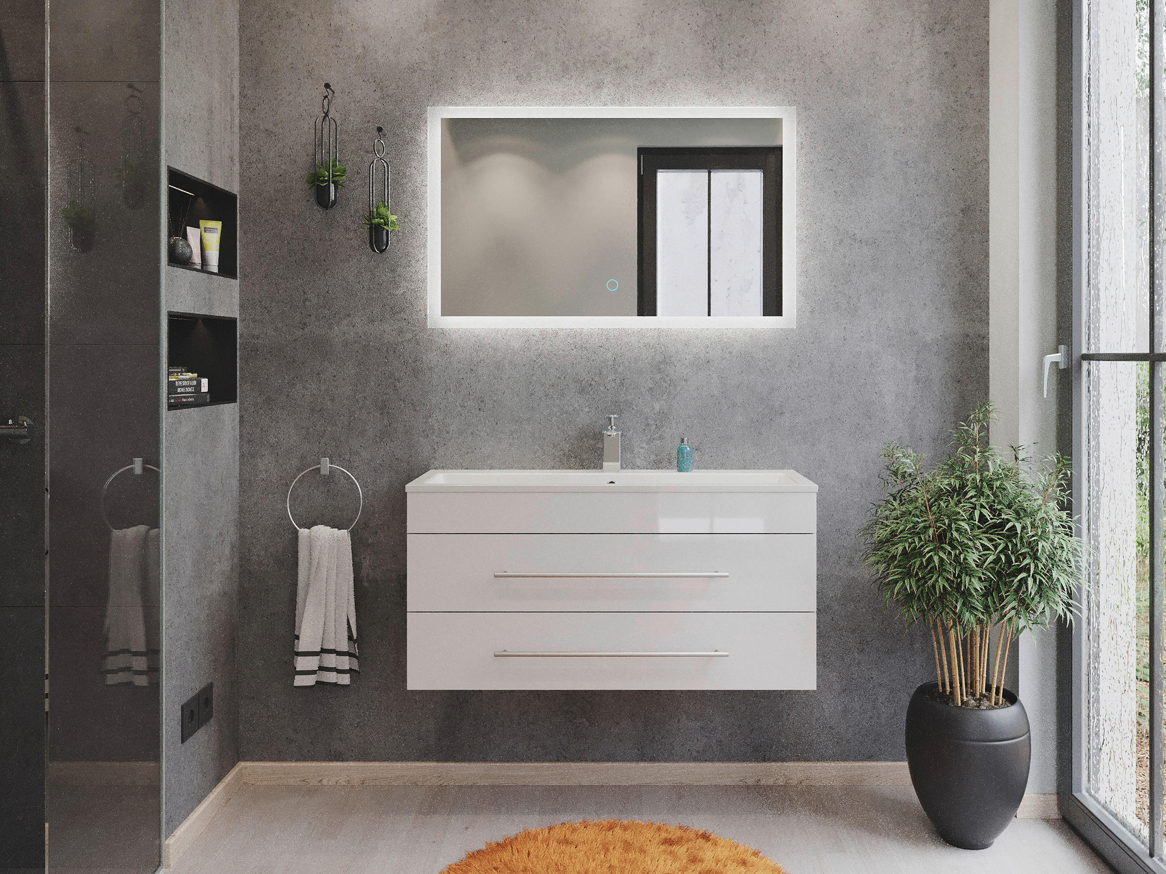 BADEZIMMER  in 100 cm  - Weiß Hochglanz/Silberfarben, MODERN, Holzwerkstoff/Metall (100cm) - MID.YOU