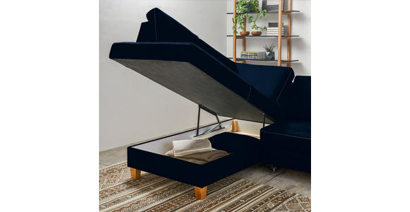 ECKSOFA in Flachgewebe Blau  - Blau/Eichefarben, Design, Holz/Textil (185/253cm) - Cantus