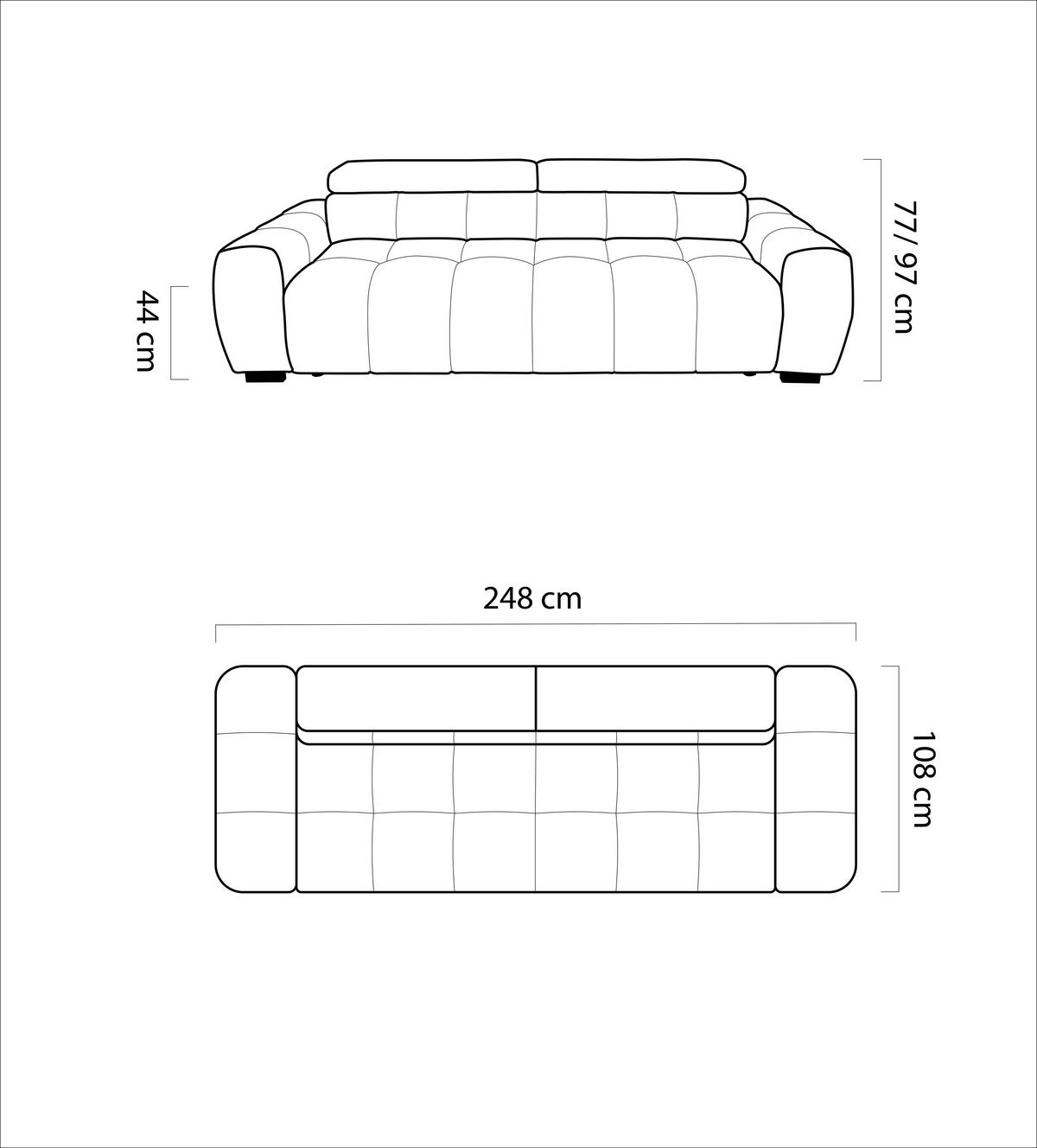 BIG SOFFA i vävt tyg greige  - greige/svart, Trend, textil/plast (248/77-97/108cm) - MID.YOU