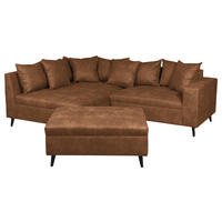 Ecksofa inkl. Hocker in Mikrofaser Braun  - Schwarz/Braun, Design, Holz/Textil (174/247cm) - MID.YOU