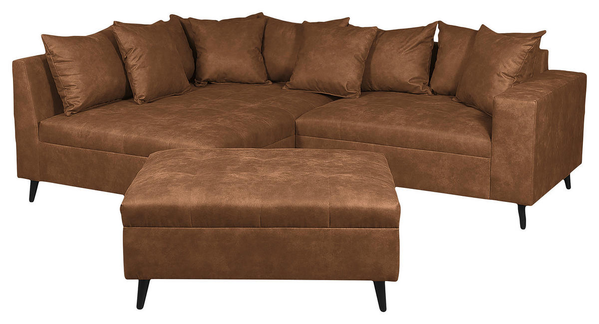 Ecksofa inkl. Hocker in Mikrofaser Braun  - Schwarz/Braun, Design, Holz/Textil (174/247cm) - MID.YOU